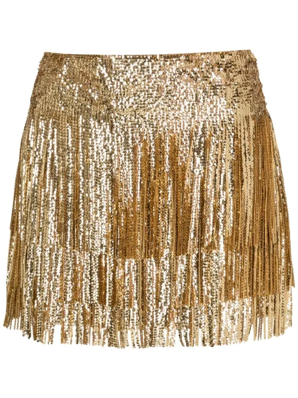 Valentino Garavani Fringed Sequin Mini Skirt Gold FARFETCH KW