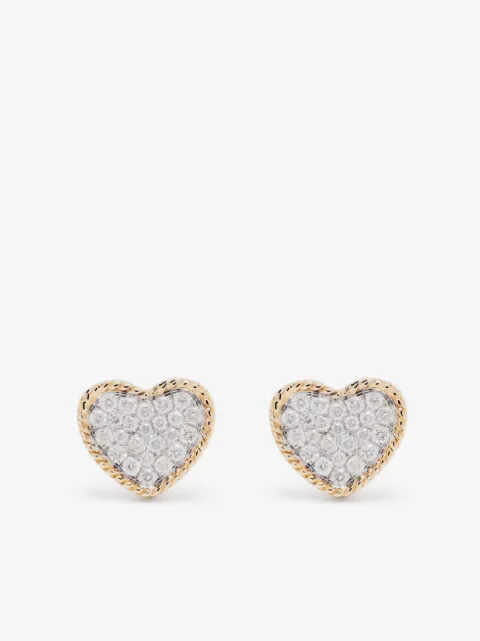 Yvonne Léon 9kt yellow gold diamond heart stud earrings