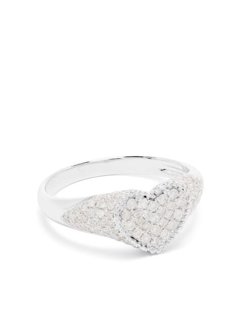 Yvonne Léon anillo de sello Baby Chevalier Coeur en oro blanco de 9kt con diamante