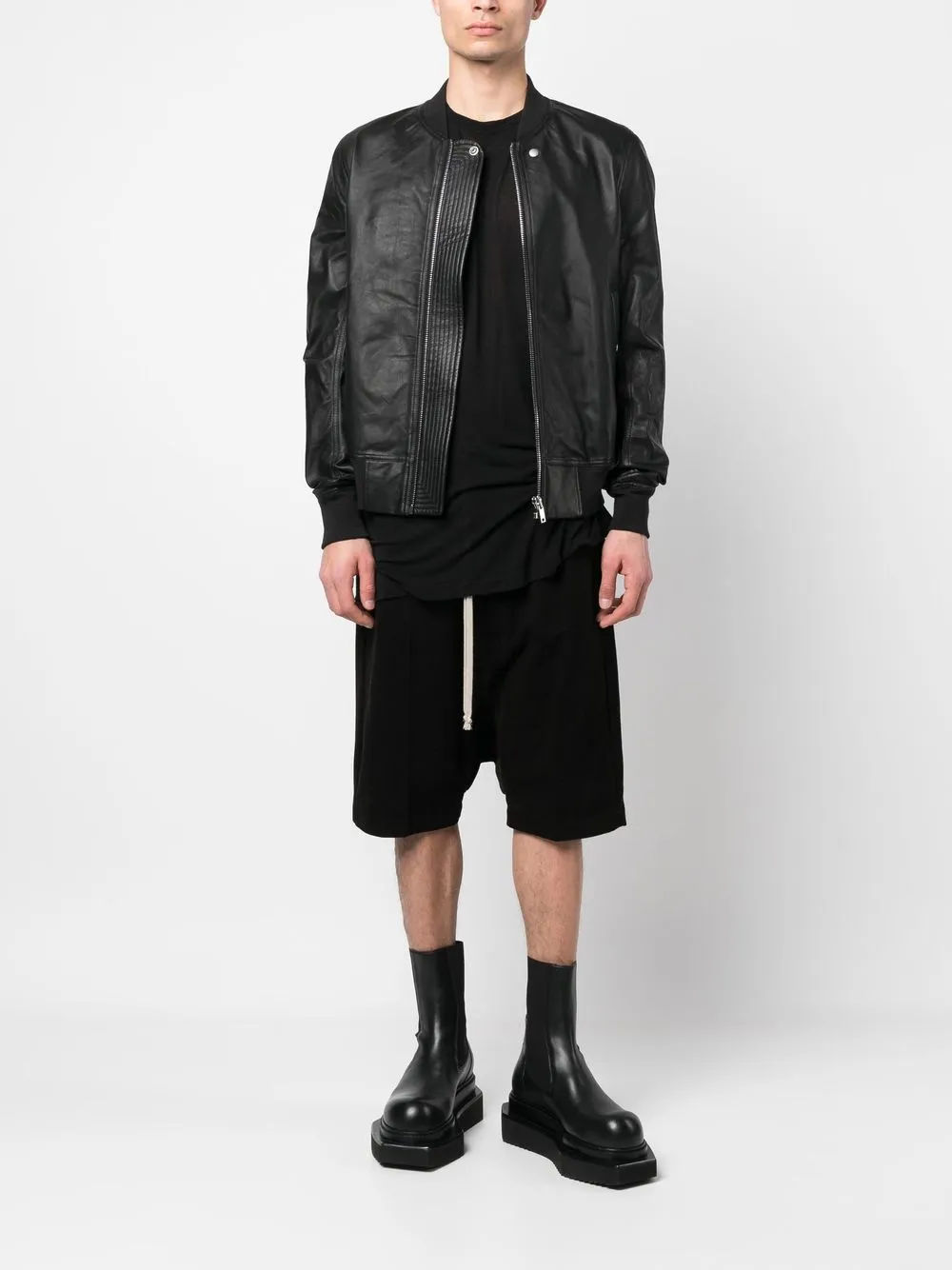 Rick Owens Leren bomberjack - Zwart