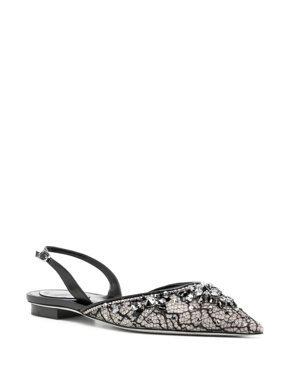 René Caovilla Slingback pumps verfraaid met kant - Zwart