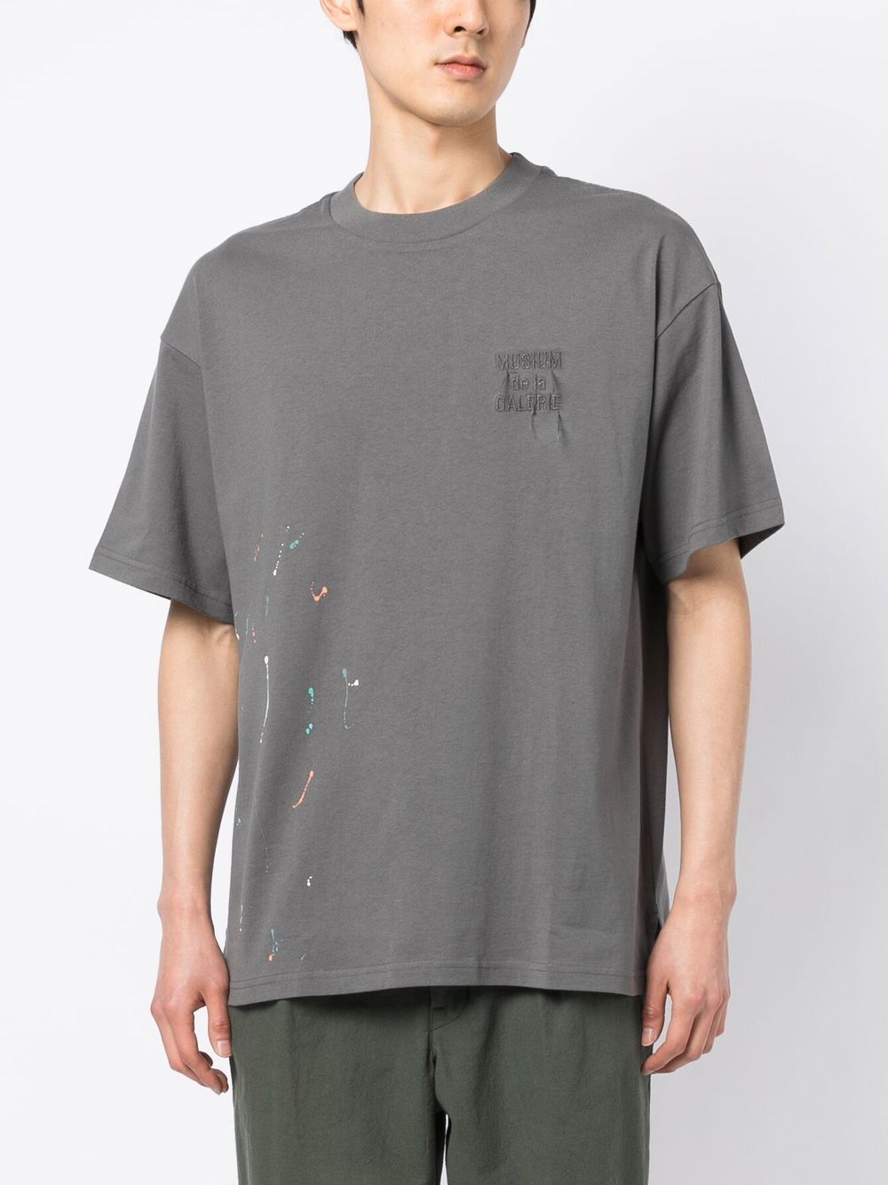 Shop Musium Div. Paint-splatter-detail Cotton T-shirt In Grau