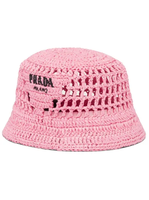 Prada gorro de pescador de rafia con logo bordado