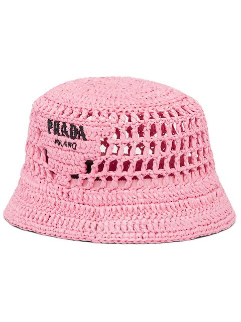Prada embroidered-logo raffia bucket hat