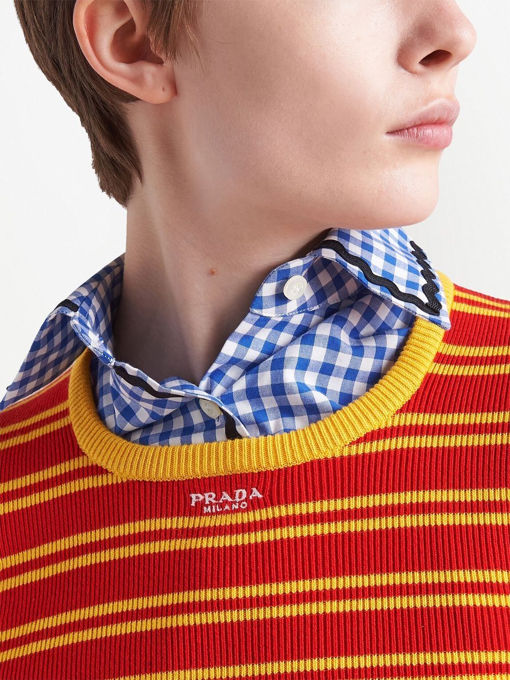Shop Prada Striped Ribbed-knit Sweatshirt In Red