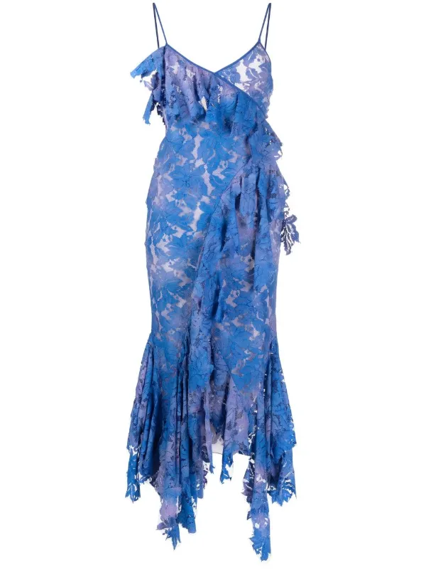 The Attico Thelma Lace Draped Dress | Blue | FARFETCH