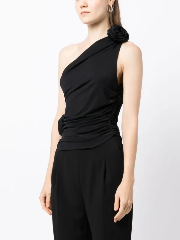 Magda Butrym Flower Embellished one-shoulder Top | Black