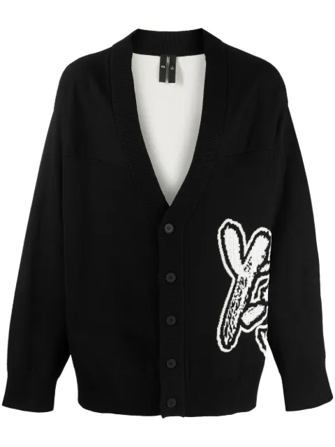Y-3 logo-intarsia knitted cardigan