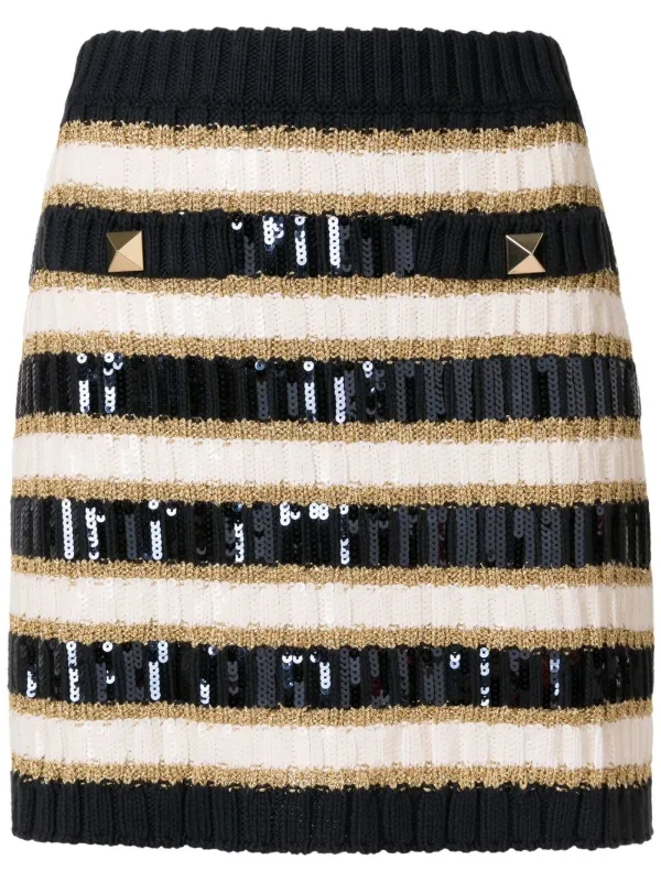 Valentino Garavani Rockstud-detail Stripe-knit Skirt in Blue