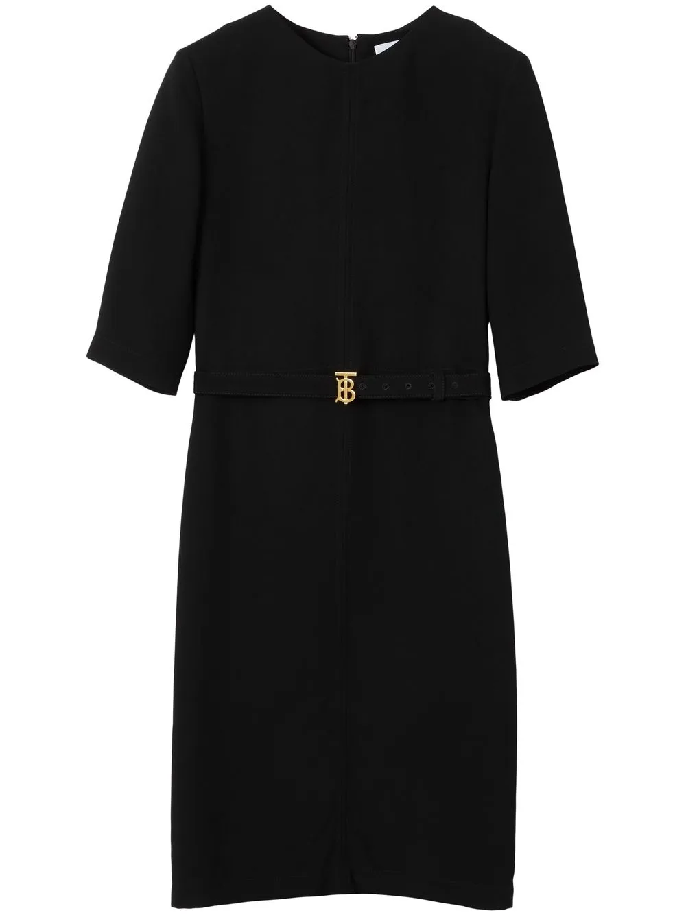 burberry robe mi-longue à ceinture monogrammée - noir