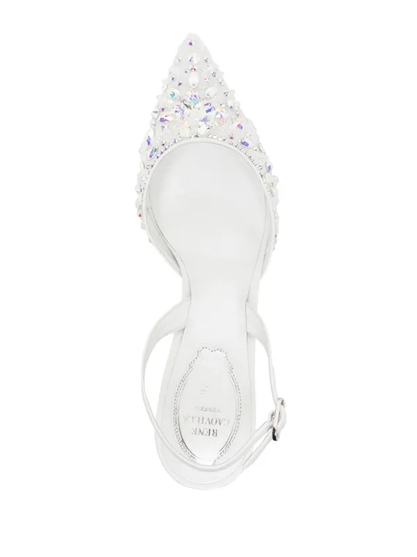 René Caovilla Lace Embellished Sling Back Pumps White FARFETCH EG
