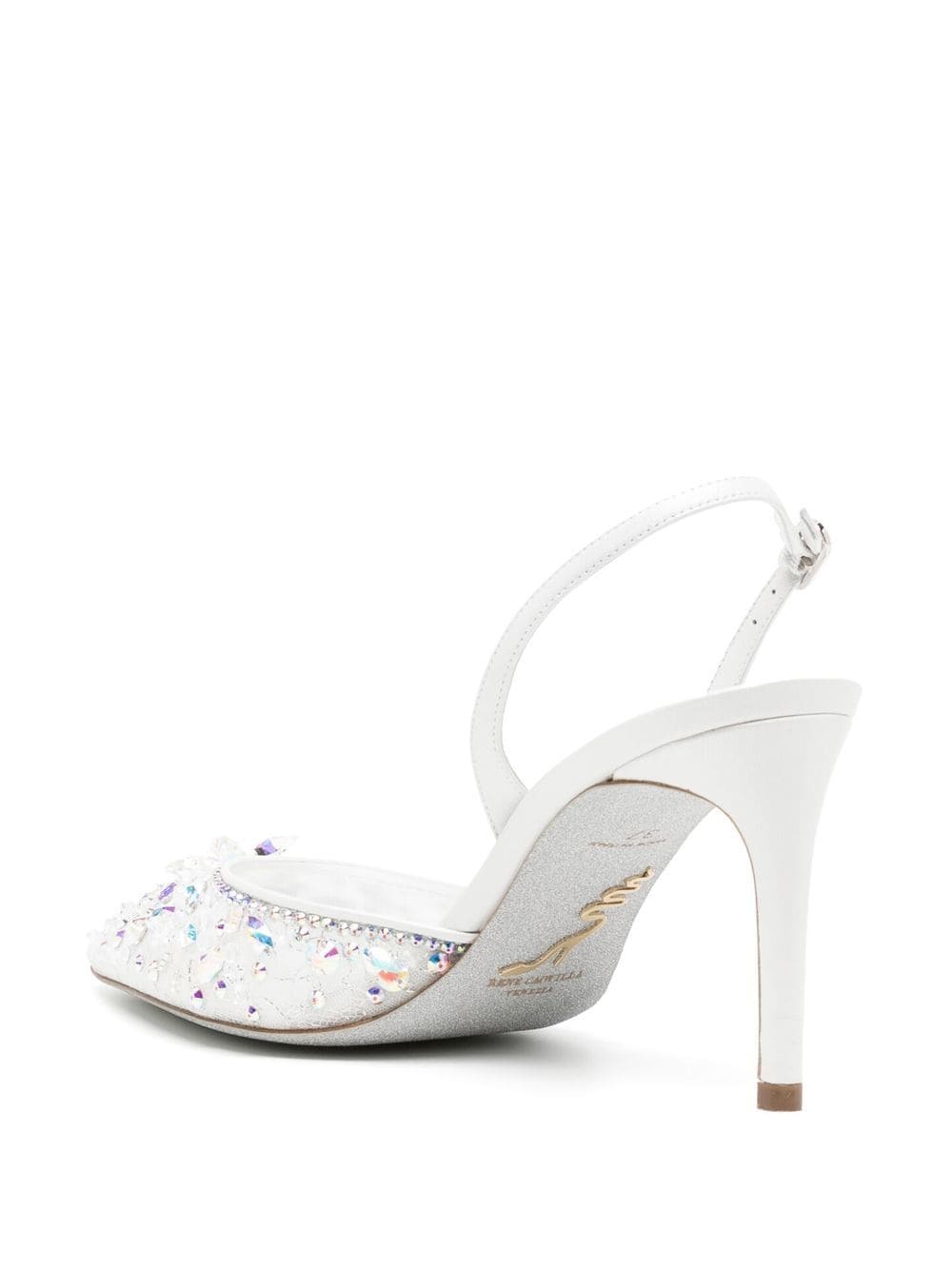 Shop René Caovilla Lace Embellished Sling Back Pumps In White