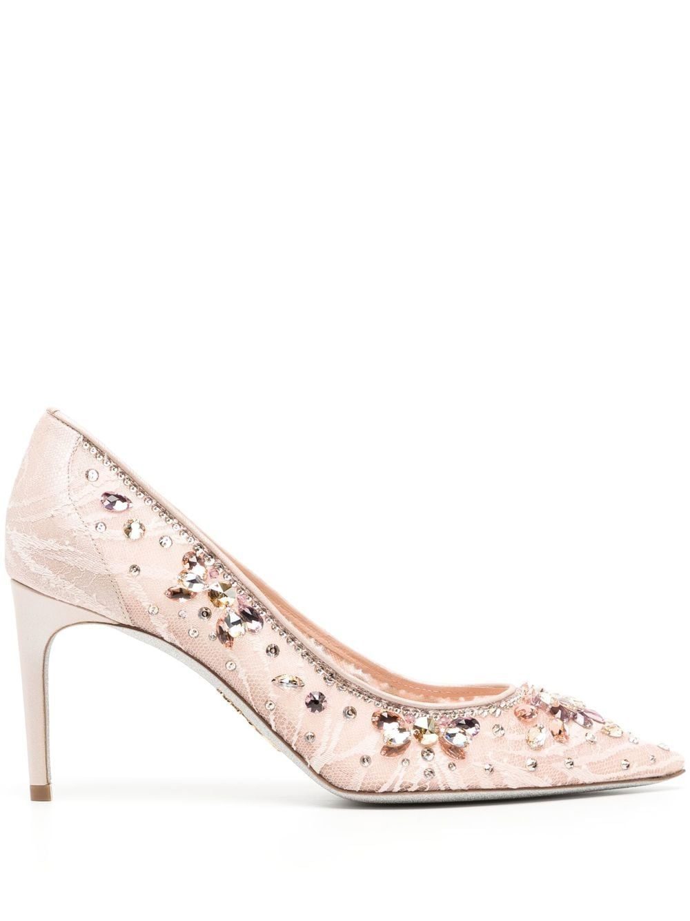 René Caovilla Lace Embellished Crystal Pumps In Pink