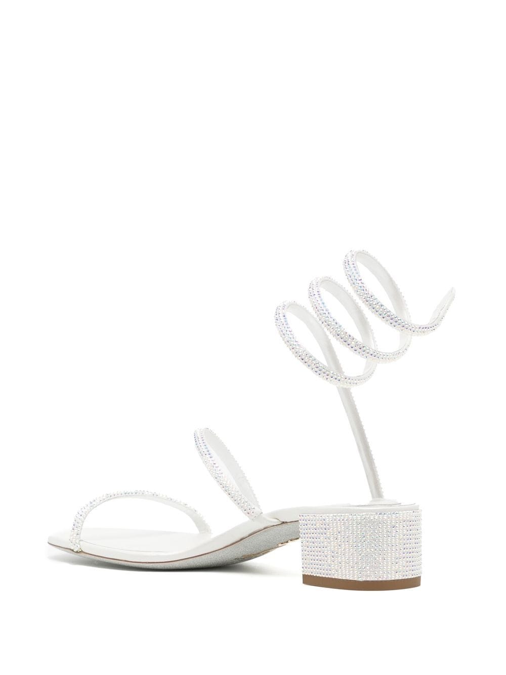 Shop René Caovilla Crystal Embellished Strappy Sandals In White