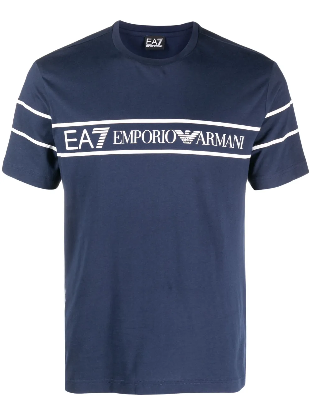 Ea7 Logo-print Cotton T-shirt In Blue