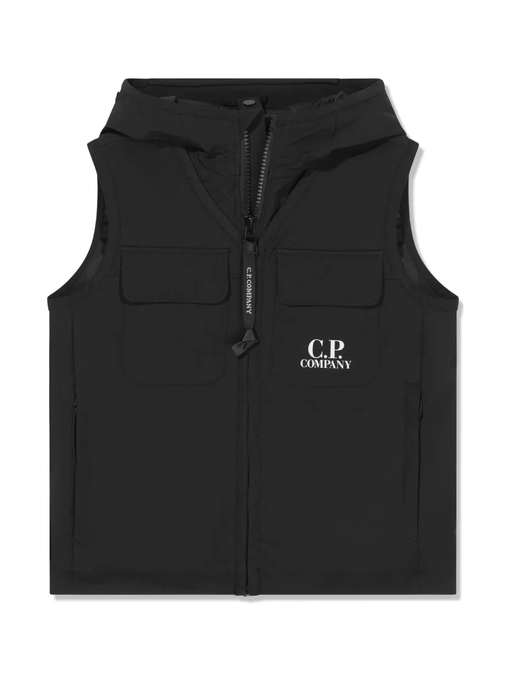 C.p. Company Sleeveless Logo-print Hooded Jacket In Black