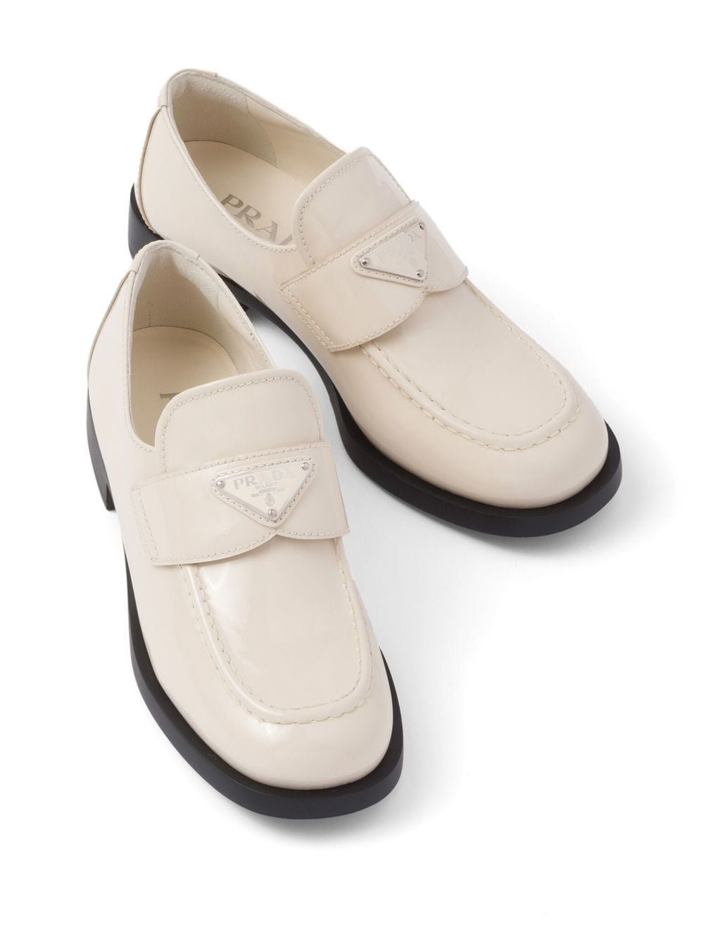 Shop Prada Logo-plaque Patent Leather Loafers In Nude