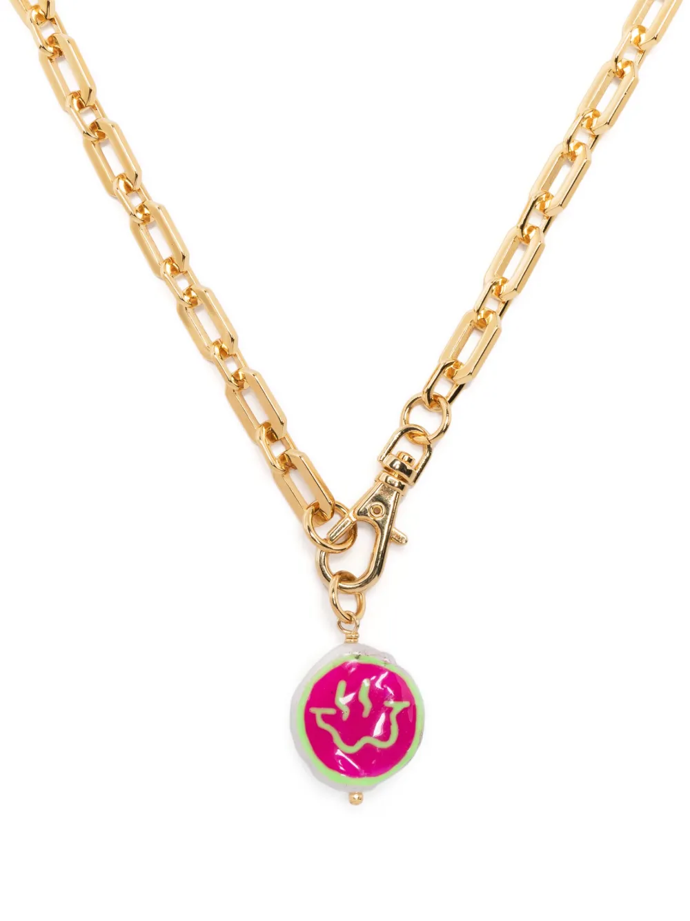 Martha Calvo Smile-face Motif Chain-link Necklace In Gold