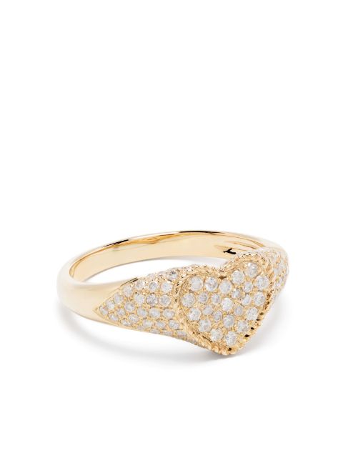 Yvonne Léon anillo de sello Baby Chevalier Coeur en oro amarillo de 9kt con diamante