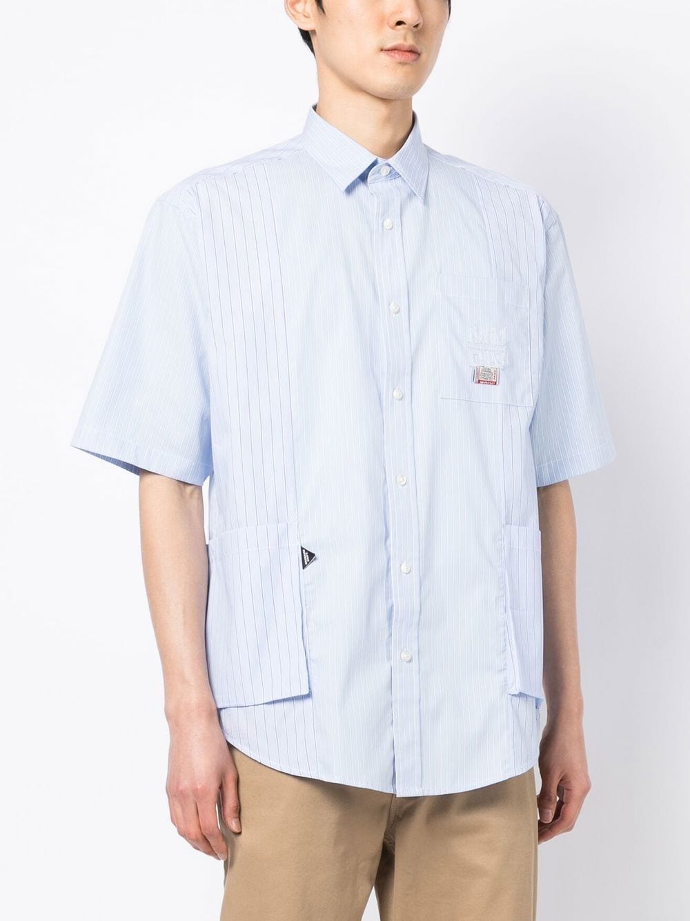 Shop Musium Div. Stripe-pattern Short-sleeve Shirt In Blau