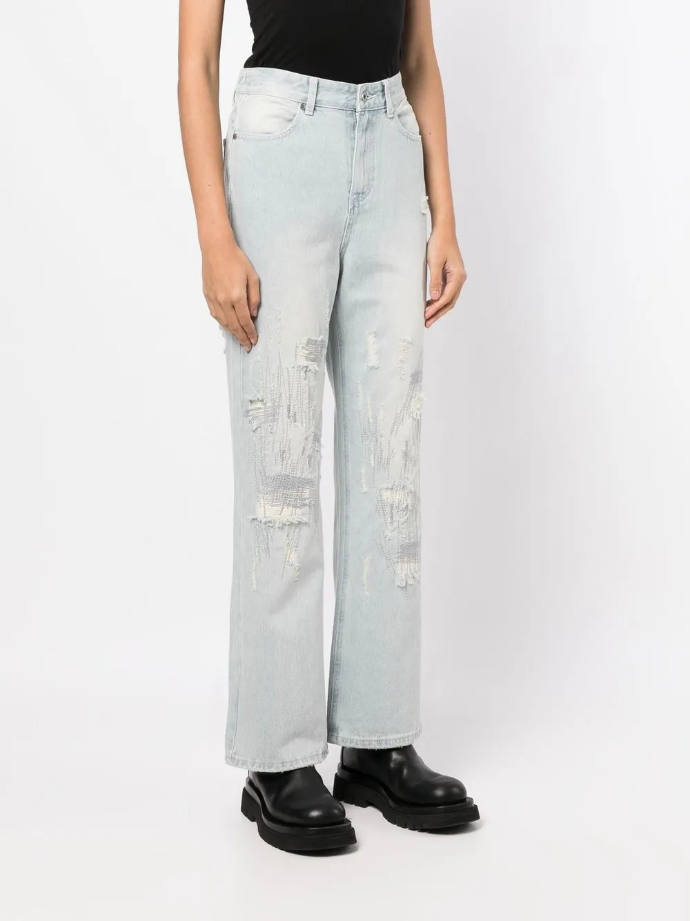 Shop Musium Div. Straight-leg Distressed Denim Jeans In Blau