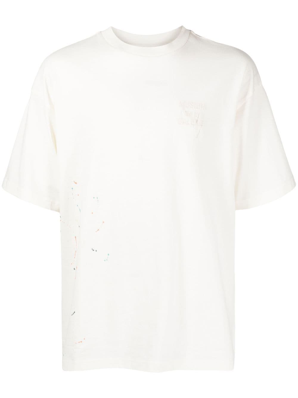 Musium Div. Paint-splatter-detail Cotton T-shirt In Weiss