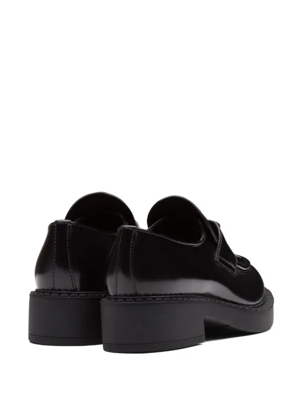 Prada Chocolate Brushed Leather Loafers | Black | FARFETCH GR