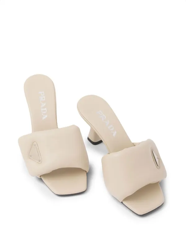 Prada 70mm logo-plaque Sandals | Neutrals | FARFETCH