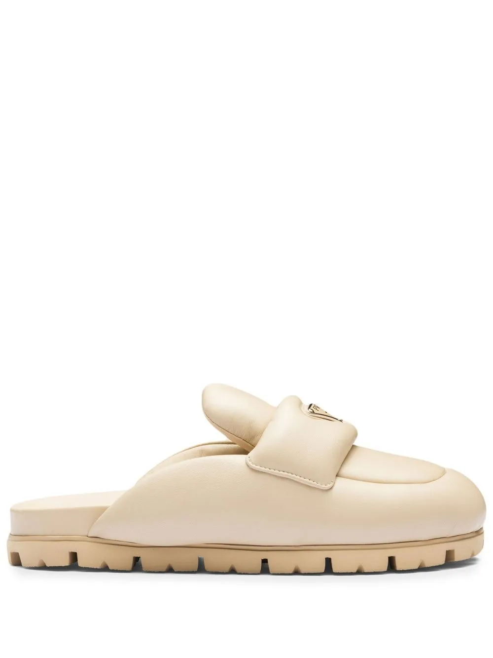 Prada Triangle-logo Padded Slippers In Neutrals