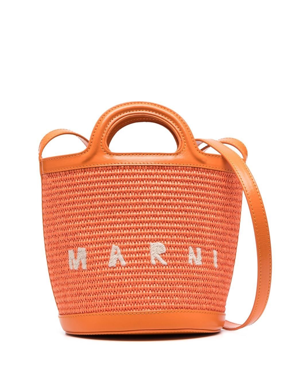 Marni Logo Embroidered Bucket Bag In Orange