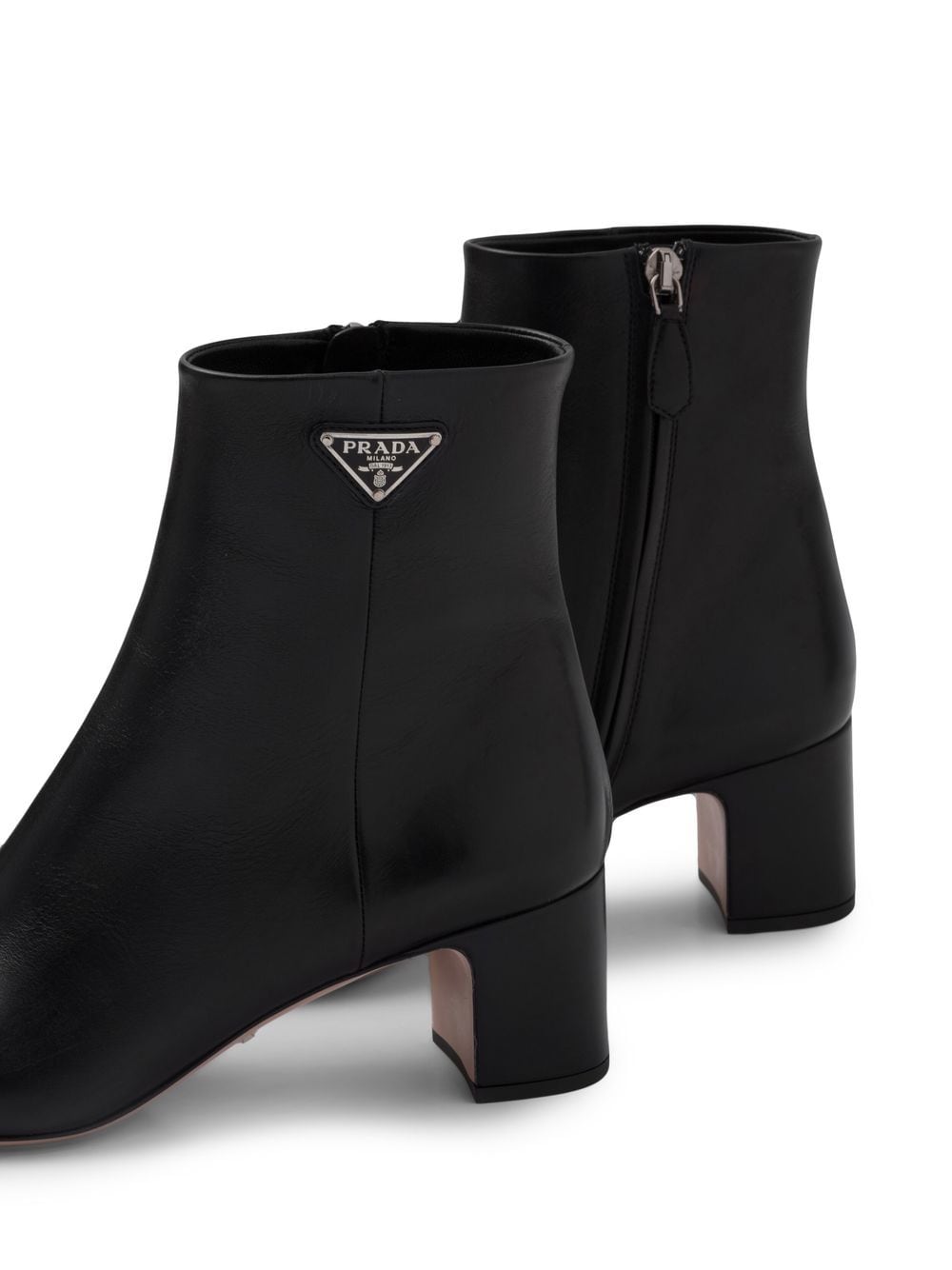 Shop Prada Logo-plaque Leather Ankle Boots In Black
