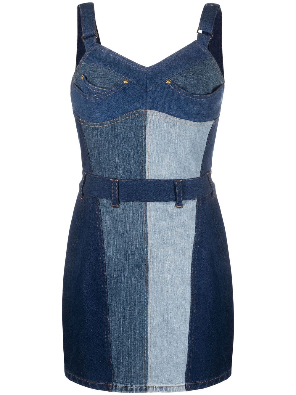 Regenerated patchwork denim minidress