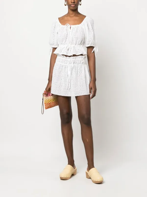 【関税＆送料込み】Ganni Ganni Miniskirt GANNI Broderie Anglaise Organic Cotton Miniskirt | White