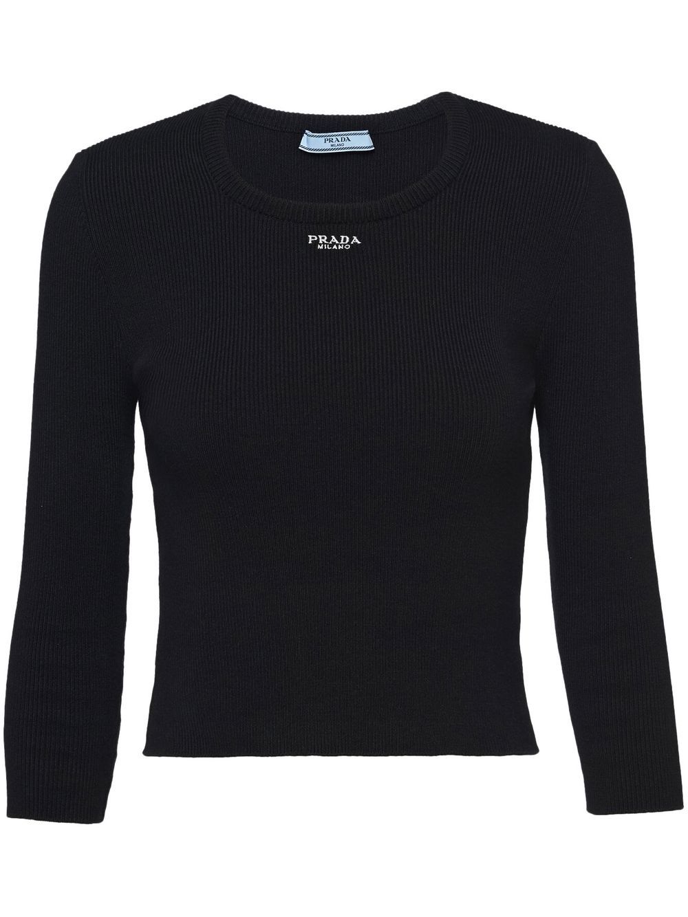 Shop Prada Logo-embroidered Ribbed Jumper In Black