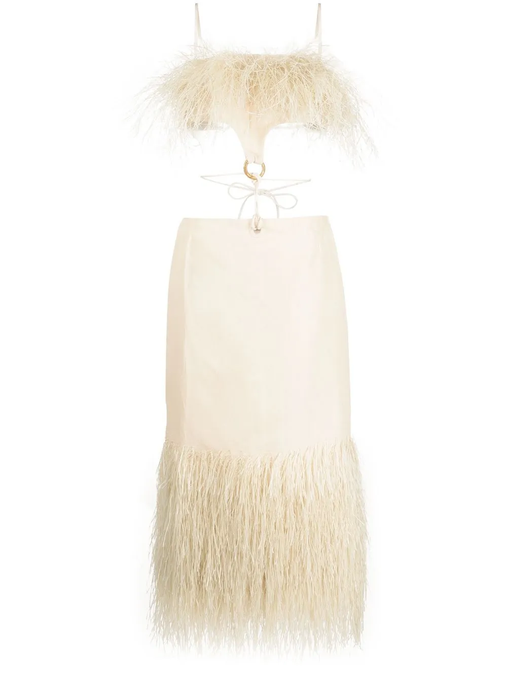 

Jacquemus Raphia cut-out fringed dress - Neutrals