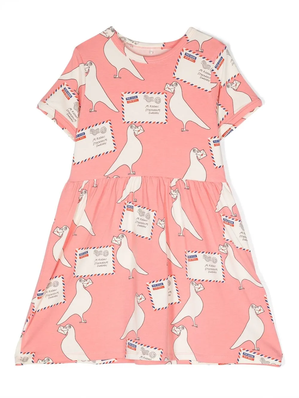 

Mini Rodini pigeon-print ruched dress - Pink