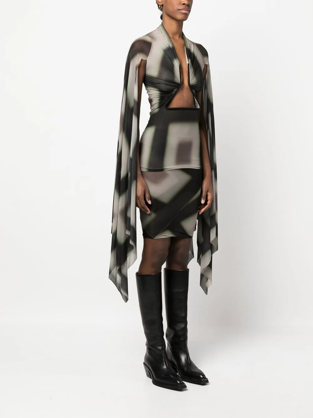 Rick Owens Printed Long Sleeve Top In Black