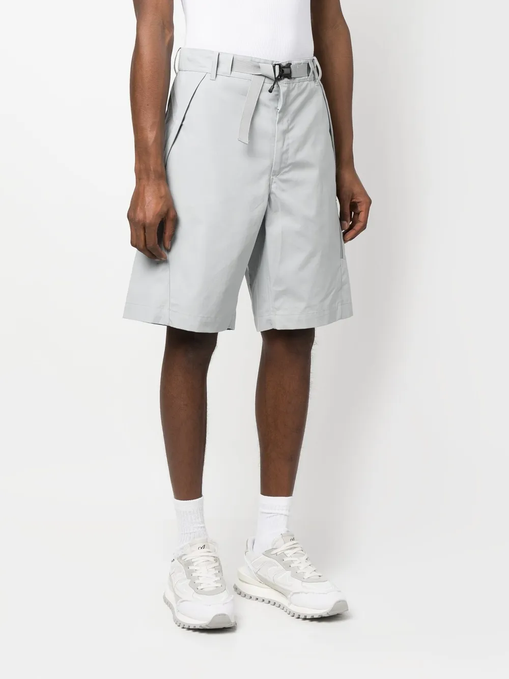 C.p. Company Logo-print Belted-waist Shorts In Grey