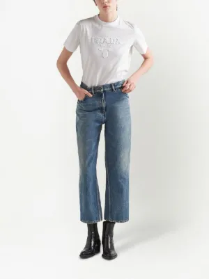 【希少】PRADA ロゴ入り ハイライズ ストレート ジーンズ ピンク Prada ロゴプレート ジーンズ | ブルー | FARFETCH JP