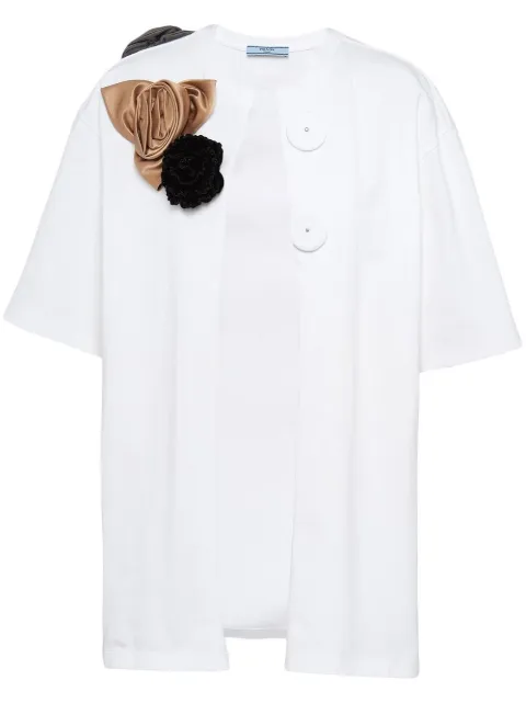 Prada floral-appliqué short-sleeve top