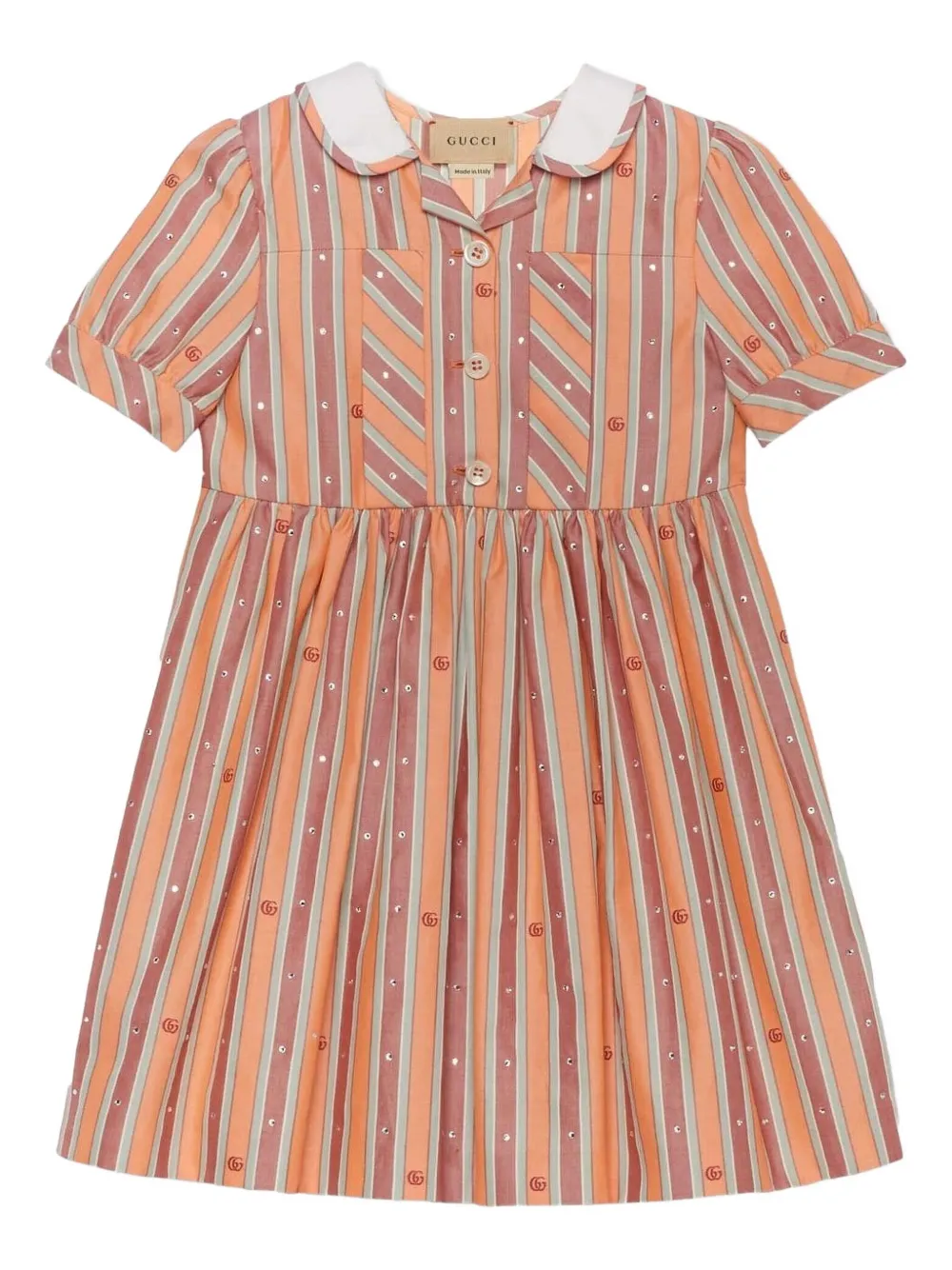 Gucci Kids فستان أوكسفورد قطن مخطط | برتقالي | Image 1