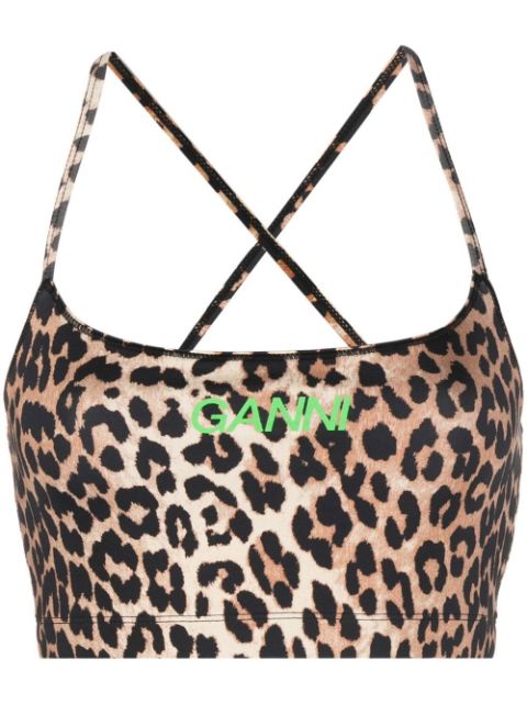 GANNI leopard-print cropped top Women