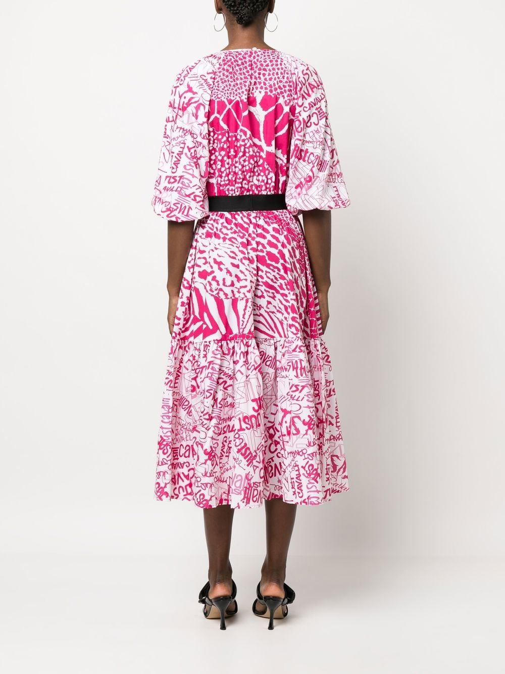 Shop Just Cavalli Graphic-print Flared Dress In Rosa