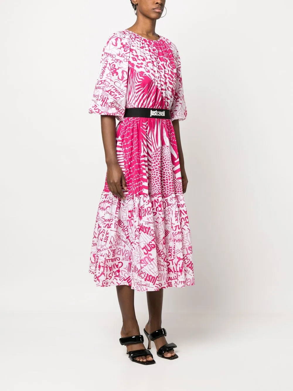 Shop Just Cavalli Graphic-print Flared Dress In Rosa