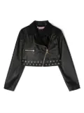 Miss Blumarine logo-embroidered biker jacket - Black