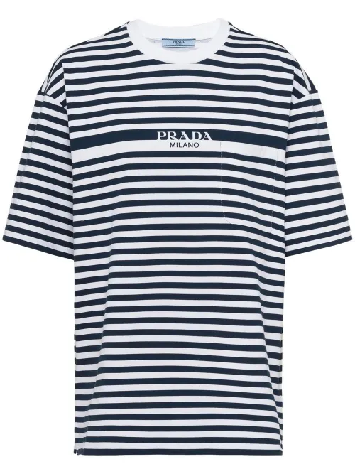 T-shirt rayé à logo imprimé - Prada - Modalova