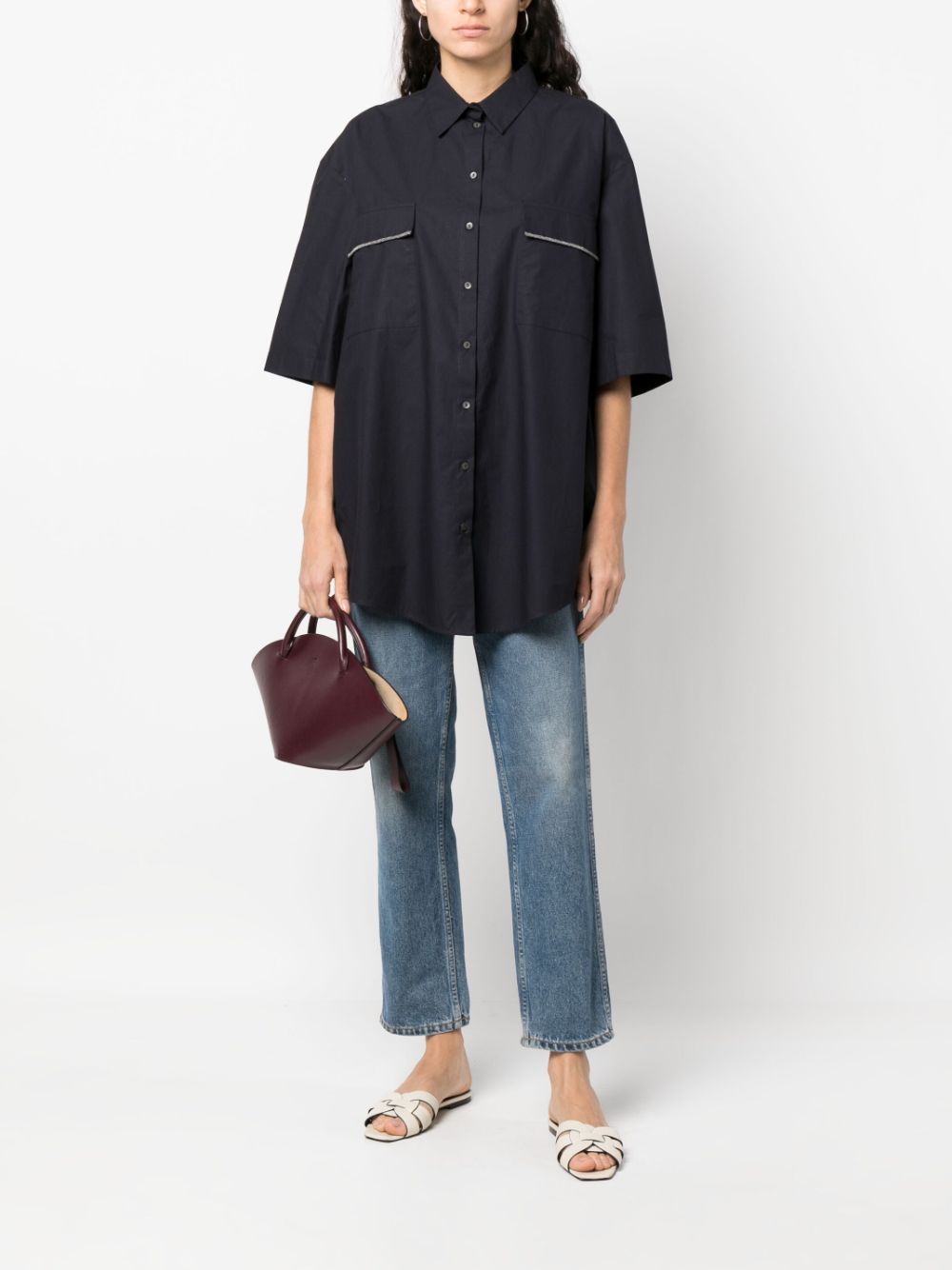 Fabiana Filippi Blouse met klepzak - Blauw