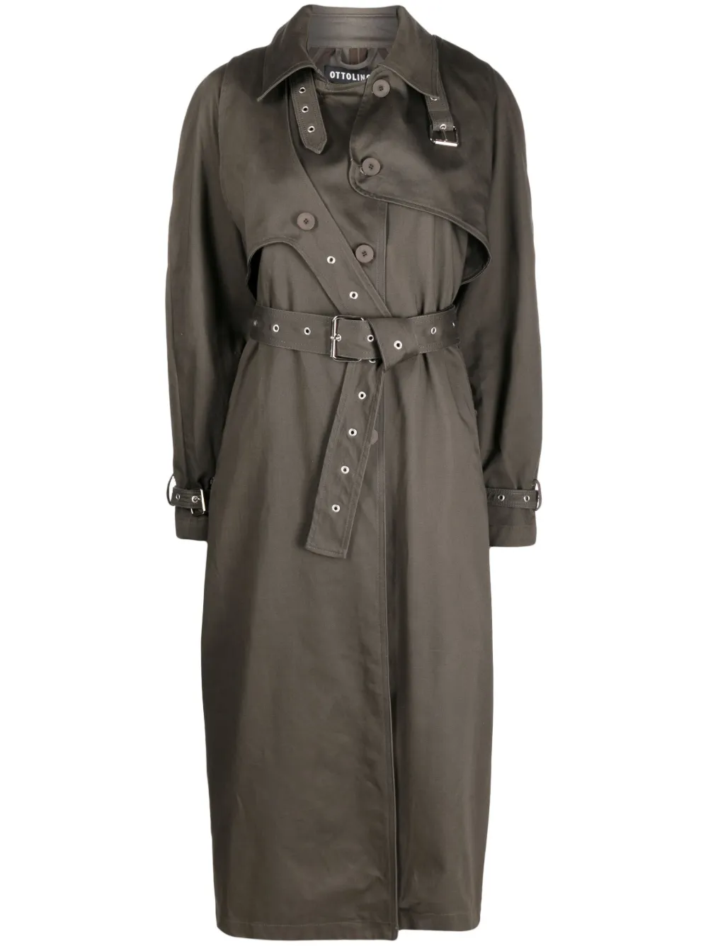 eyelet-embellished belted trench coat