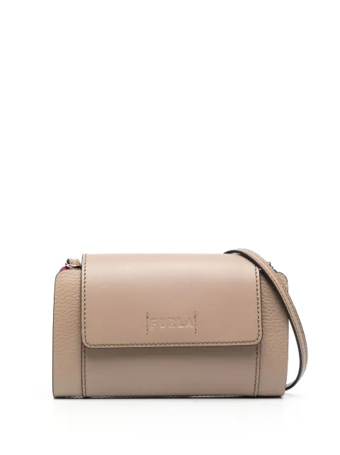 Furla Greige leather debossed-logo mini bag