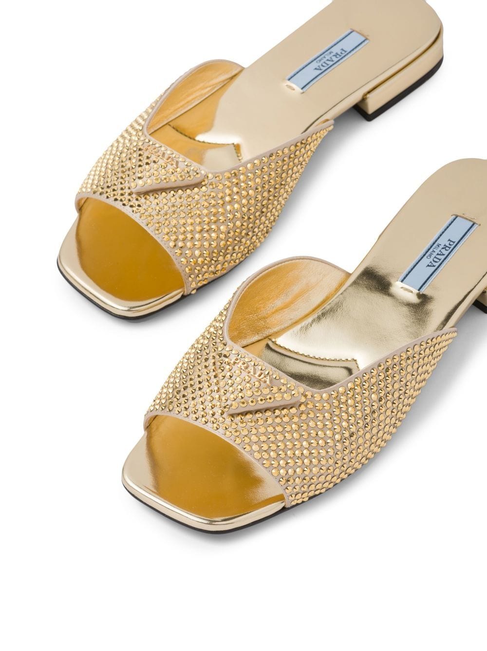 Shop Prada Crystal-embellished Satin Slides In Gold
